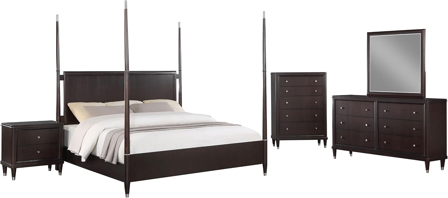 Coaster Home Furnishings Emberlyn Mid-Century Modern 5-Piece Bedroom Set Queen Size Four-Poster Bed Frame 84-inch Headboard Brown 223061Q-S5