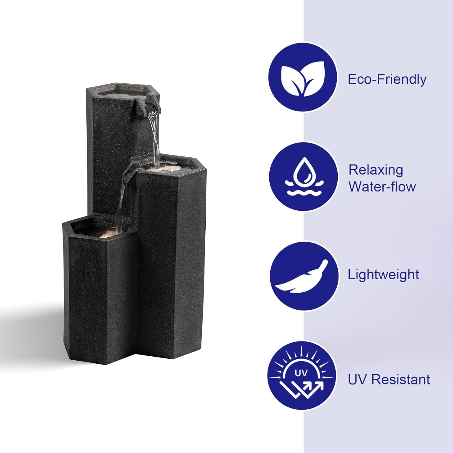 27.95'' H 3-Tiers Cascading Outdoor Water Fountain Made with Eco-Friendly Recyclable Materials, Polyethylene Waterfall Fountain, Outdoor Decor with LED Lights for Patio, Backyard