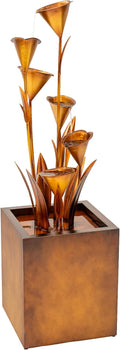 XBrand 46' Tall Bronze Metal Sculptural Flower Multi-Tier Freestanding Water Fountain for Indoor & Outdoor Use, Decorative Garden Patio Backyard Water Feature