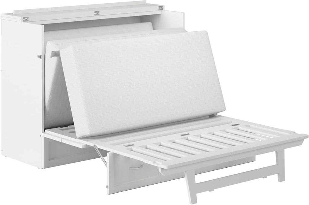 AFI, Northfield Murphy Bed Chest Full with 6' Mattress, Storage Drawer & Built-in USB Charger, White