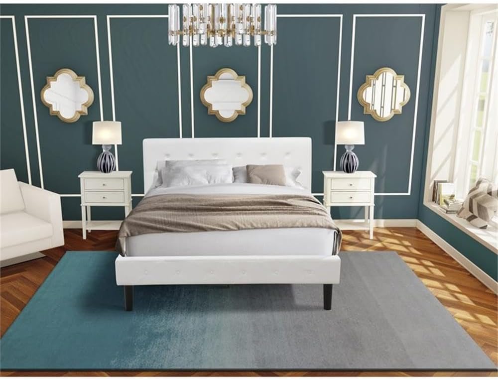 East West Furniture NL19Q-2VL0C 3 Piece Queen Size Bedroom Set - Button Tufted Bed - Linen white Velvet Fabric Upholstered Headboard and a Wire Brushed Butter Cream Finish Nightstand
