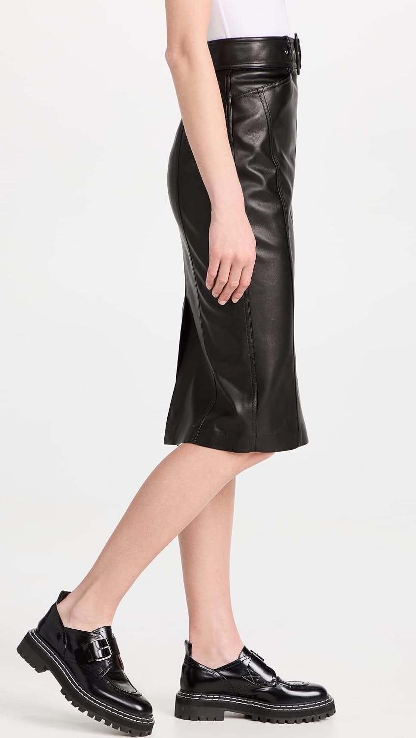 Theory Women's Belted Seam Faux Leather Skirt