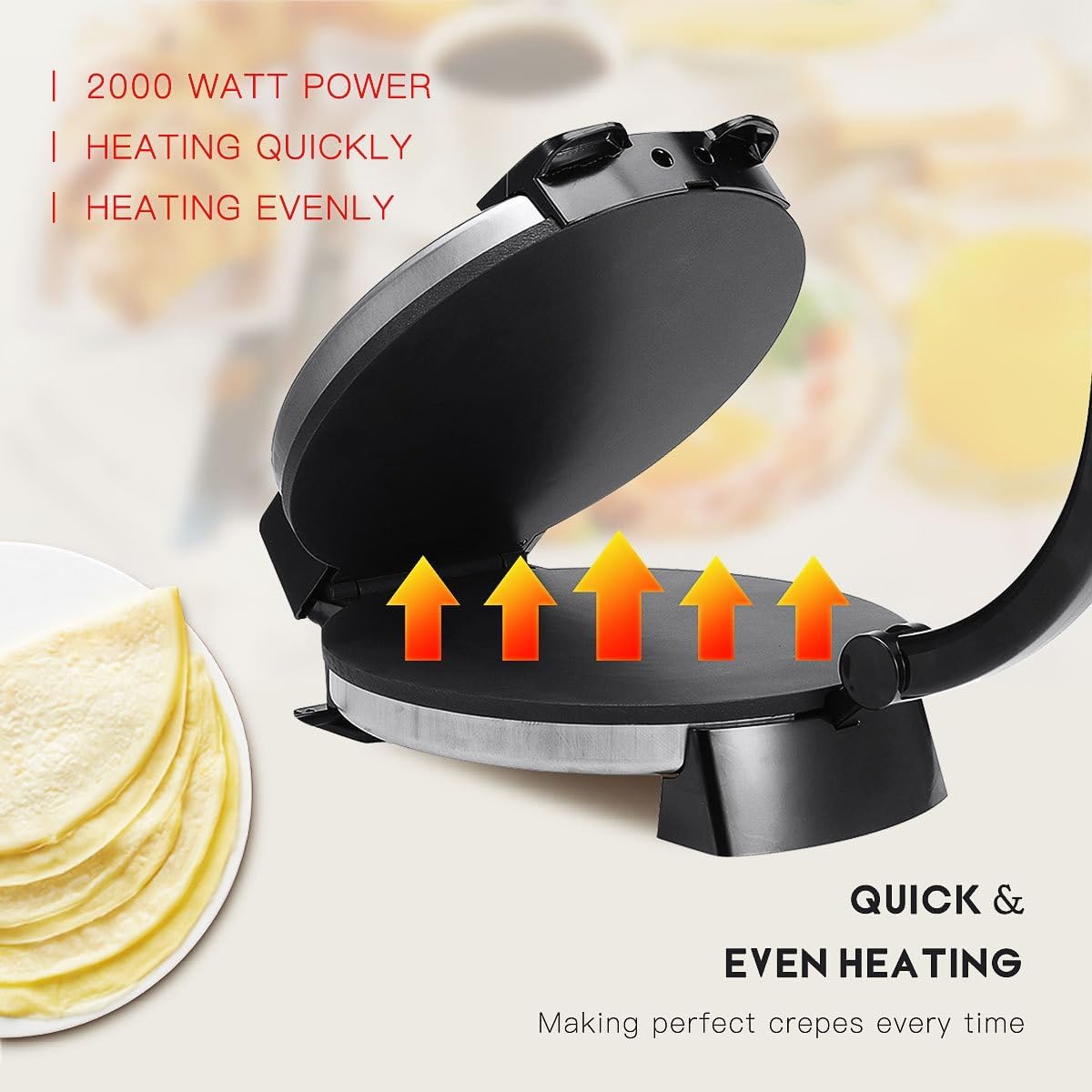 Electric Tortilla Maker, 10-Inch Roti Maker Machine, Chapati Press with Detachable Handle, Ideal for Making Burritos and Tortillas
