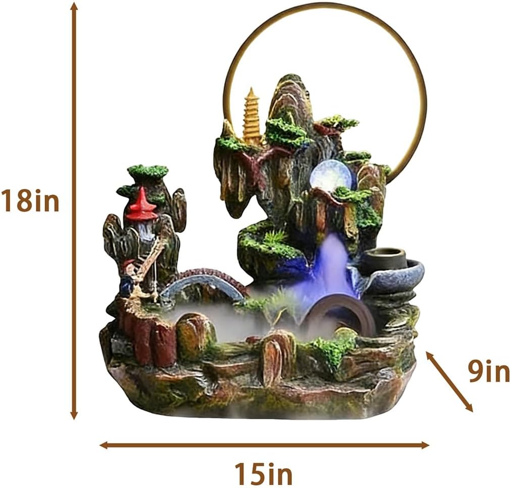 Table Fountain, Tabletop Water Fountain Indoor Décor, Cascading Waterfall with LED Lights, Quiet Pump Desktop, for Home and Office Indoor Spaces Decors