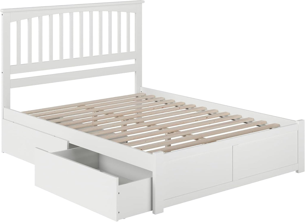 AFI, Mission Queen Platform Bed with Footboard & Storage Drawers, White