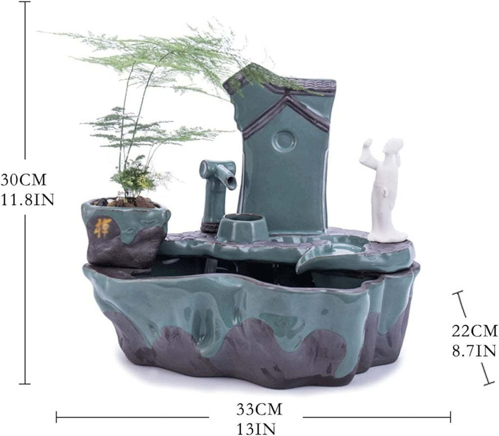 Indoor Water Fountain Tabletop Fountains Zen Chinese Flowing Water Ornaments Fountain Fengshui Lucky Living Room Office with Atomizer Creative Desktop Decorations Meditation Fountain