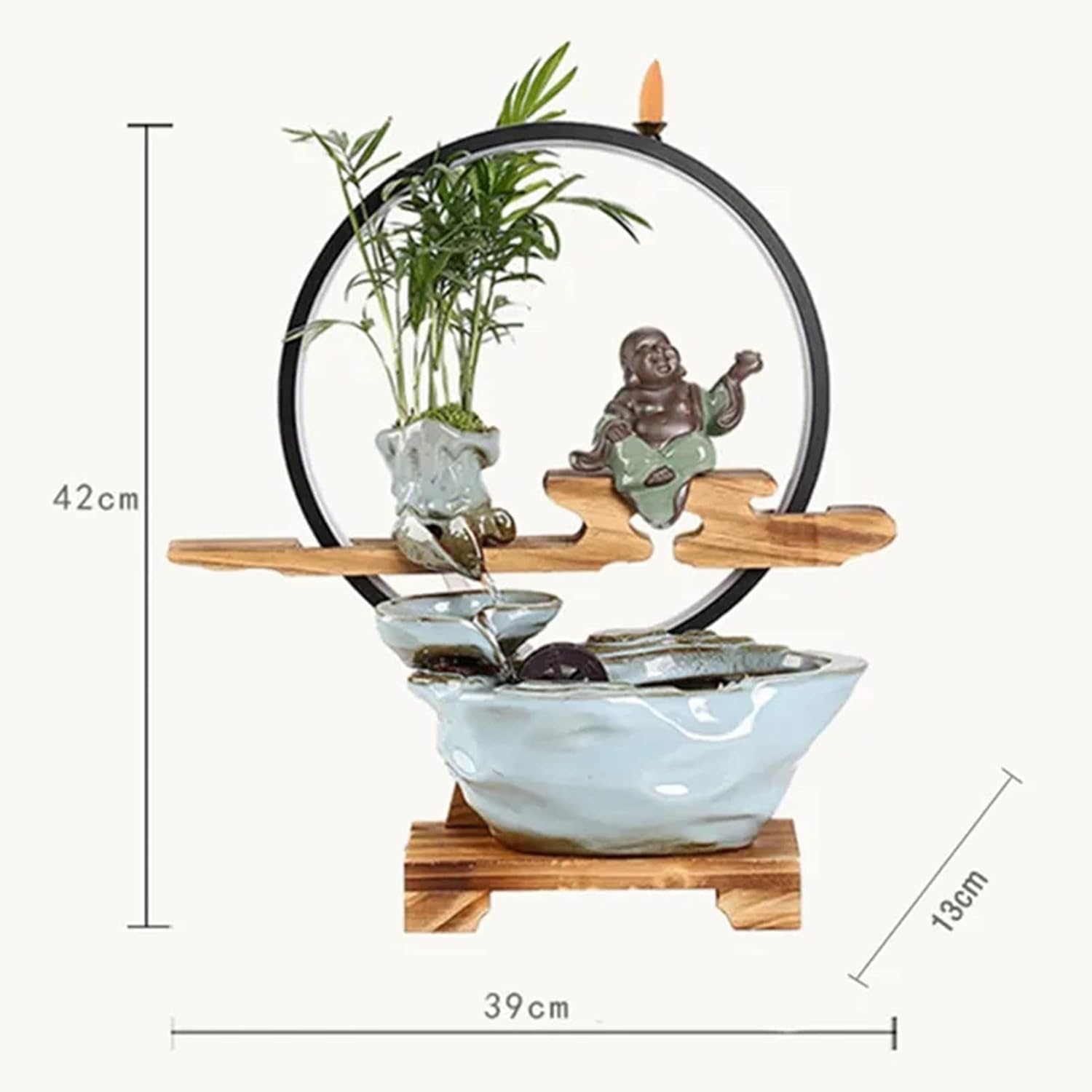 Ceramics Indoor Water Fountains Home Lucky Circulation Flowing Water Ornament Living Room Desktop Office Fountain with Mist and Backflow Incense Holder (Color : C)