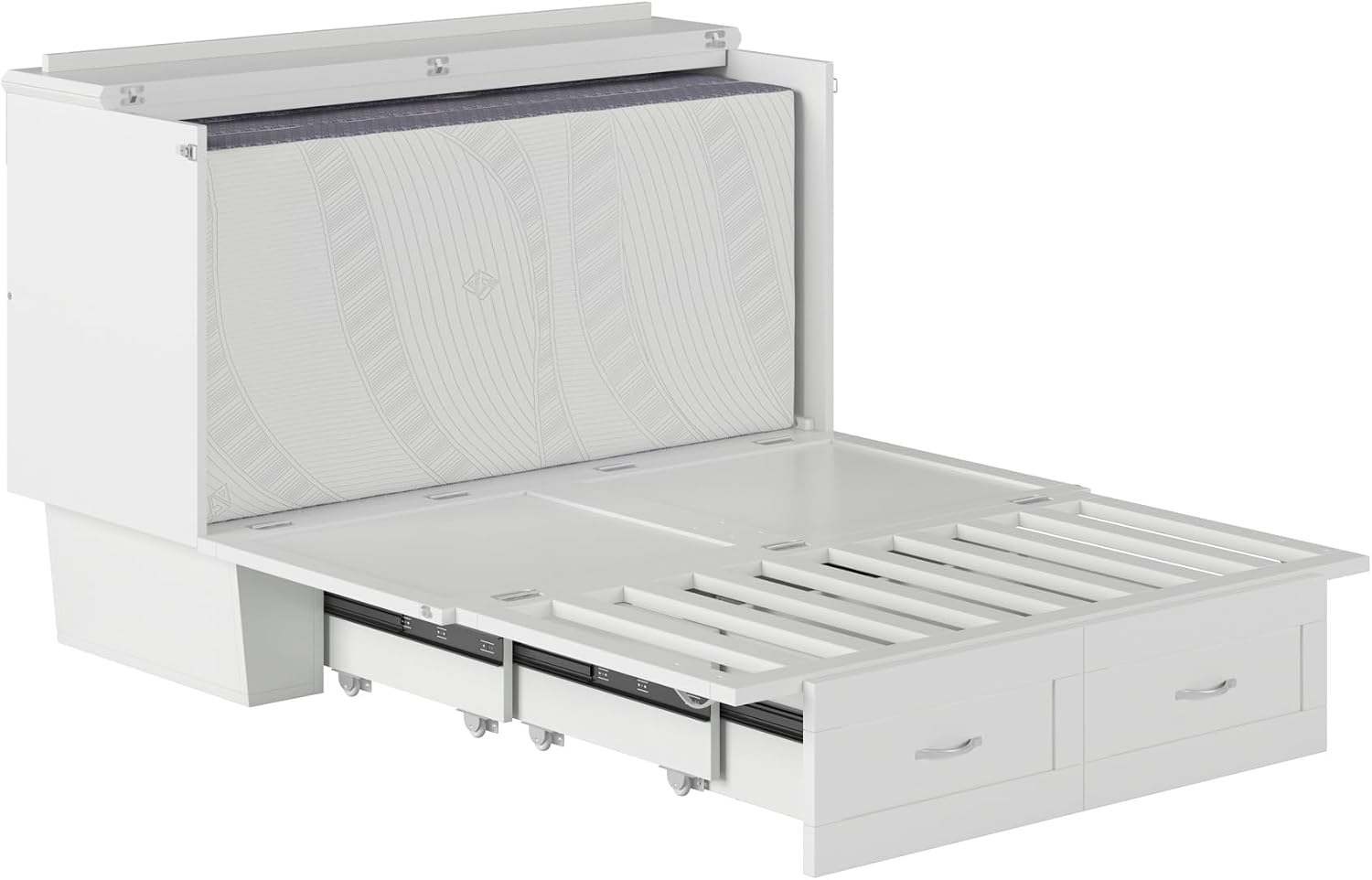 AFI, Monroe Full Murphy Bed Chest with 6' Mattress, Storage Drawer & Built-in USB Charger, White