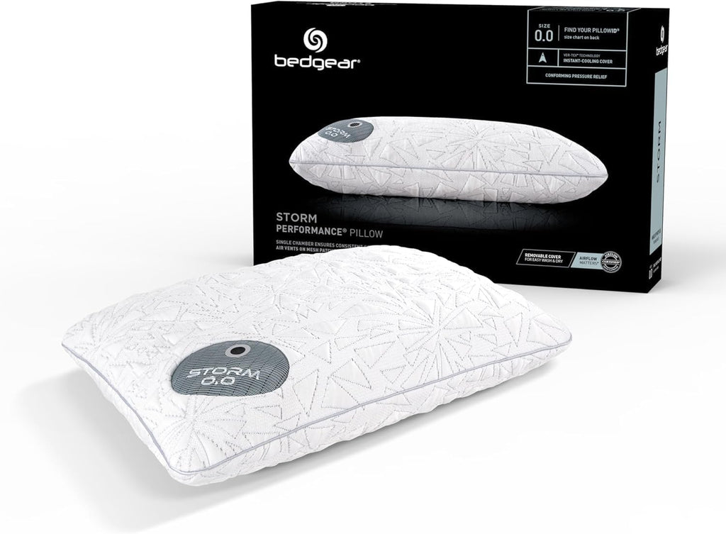 Bedgear Storm Performance Pillow – 0.0 - Cooling Bed Pillow for Hot Sleepers - Medium Firmness Pillow for All Sleep Positions, Washable & Removable Cover - 20' W x 26' L x 4.75' H