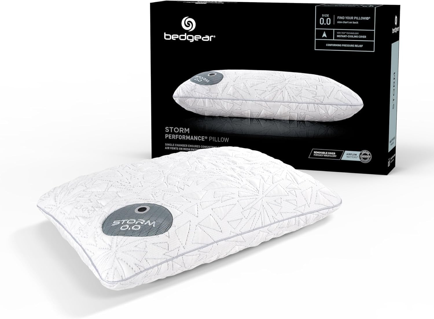 Bedgear Storm Performance Pillow – 0.0 - Cooling Bed Pillow for Hot Sleepers - Medium Firmness Pillow for All Sleep Positions, Washable & Removable Cover - 20' W x 26' L x 4.75' H