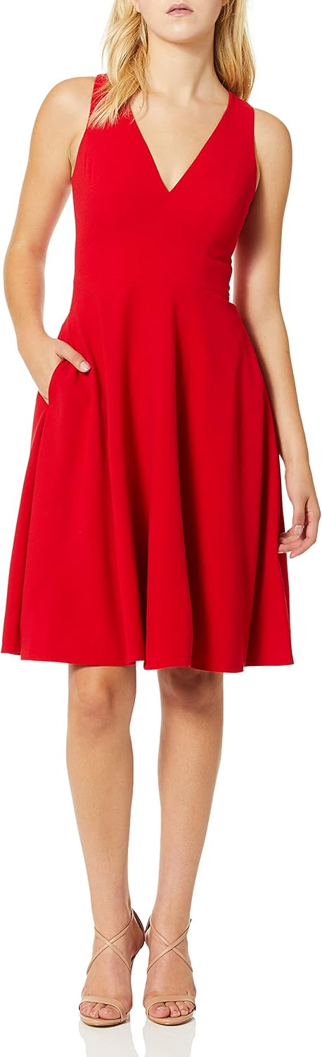 Dress the Population Women's Catalina Solid Sleeveless Fit & Flare Midi Dress