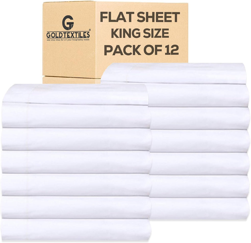 Twin Flat Sheet Pack of 12 Bulk (66 x 108 Inches) White Polycotton T-200 Percale Weave - Top Bed Sheet for Home Bedding, Hospital, Massage Table Hotel, Easy Care, Soft Feel (12, Twin T-200 Flat Sheet)