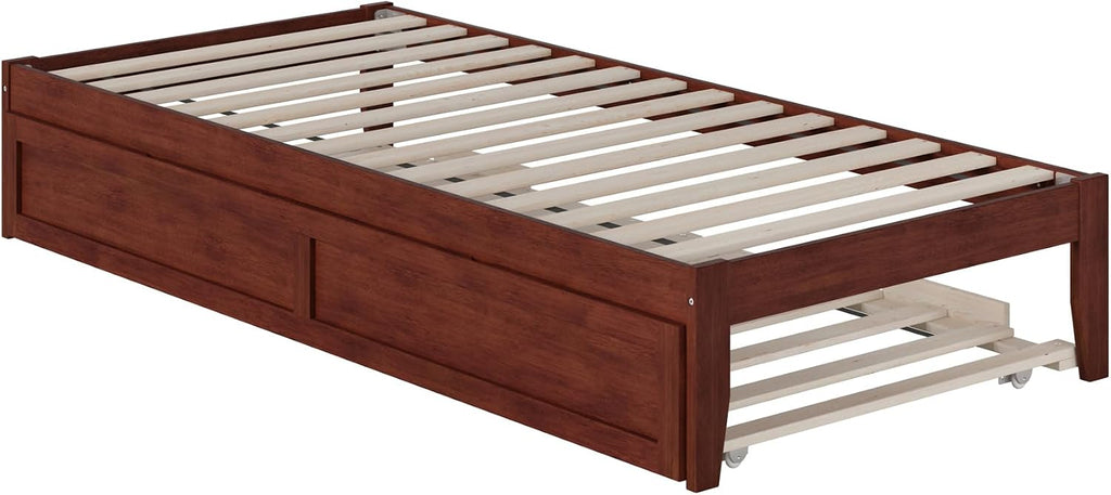 AFI Colorado Twin XL Size Platform Bed with Twin XL Trundle and Charging Station in Walnut