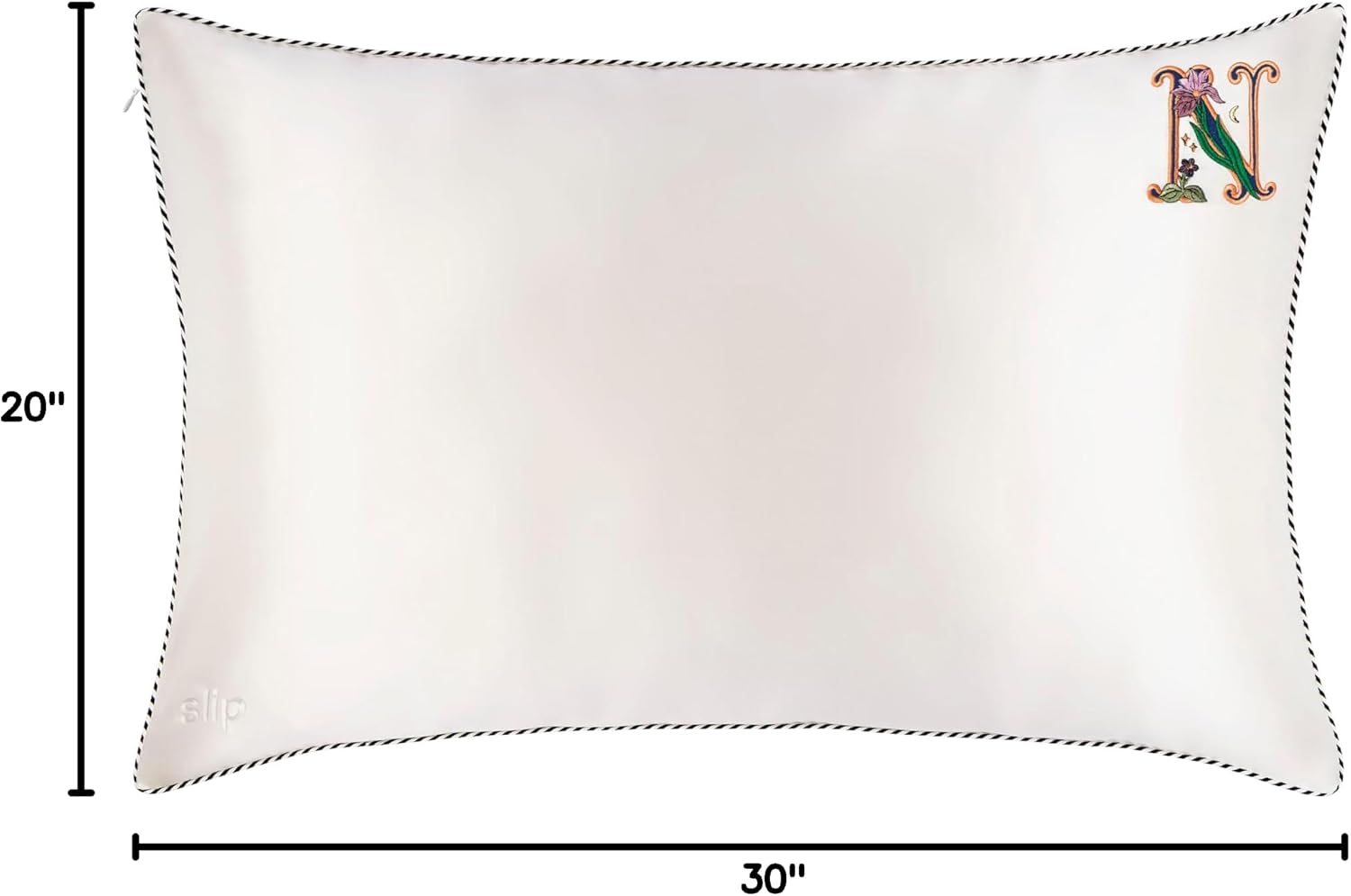 slip The Original Queen Pure Silk Pillow Case - 100% Pure 22 Momme Mulberry Silk - Queen Standard Size - Anti-Aging, Anti-BedHead, Anti-Sleep Crease, Initial Collection: Letter N (20' x 30')