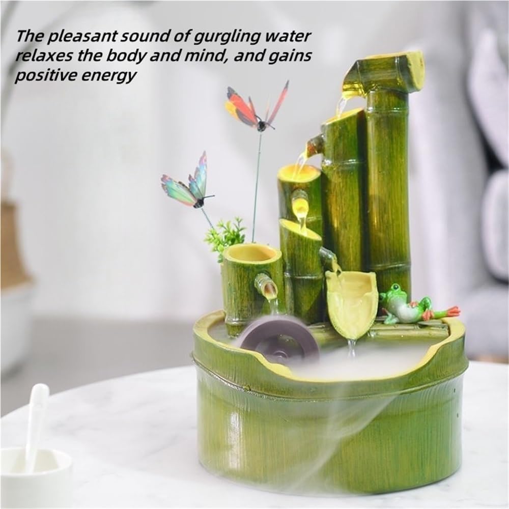 Indoor Tabletop Bamboo Fountains with Automatic Pump, Small Indoor Zen Meditation Relax Waterfall, Decorative Feng Shui Tabletop Fountain Waterfalls for Home Office Bedroom Desk(Green B,Large)