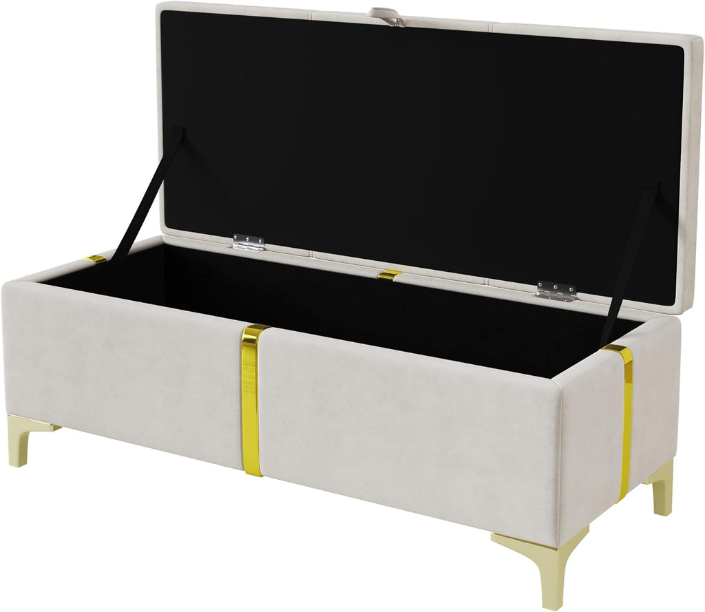 JIVOIT Elegant Design 2-Pieces Bedroom Sets, Queen Size Upholstered Platform Bed with Hydraulic Storage System, Upholstered Storage Ottoman with Metal Legs, Space Saving Design (Beige,Sets,5)