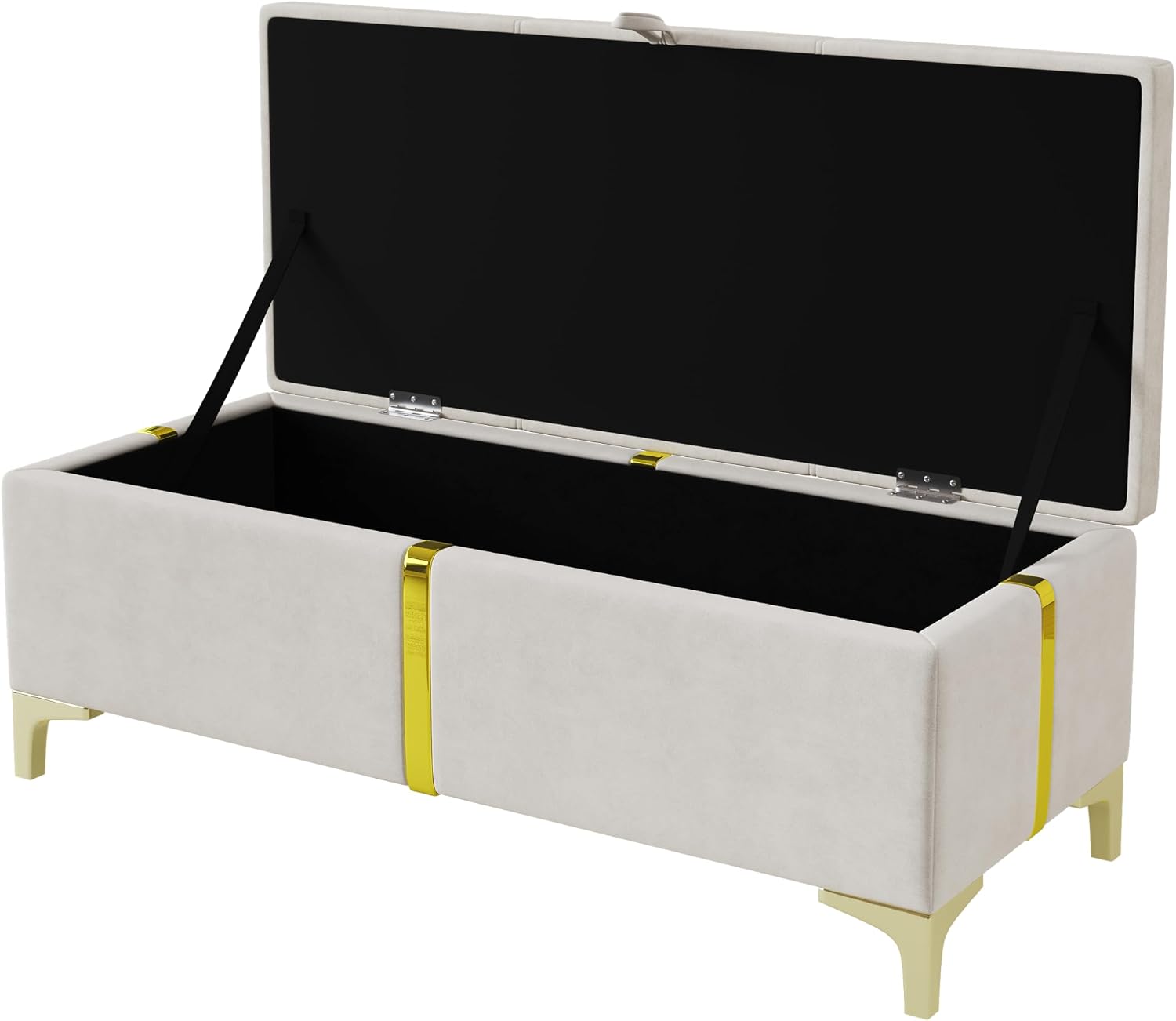 JIVOIT Elegant Design 2-Pieces Bedroom Sets, Queen Size Upholstered Platform Bed with Hydraulic Storage System, Upholstered Storage Ottoman with Metal Legs, Space Saving Design (Beige,Sets,5)
