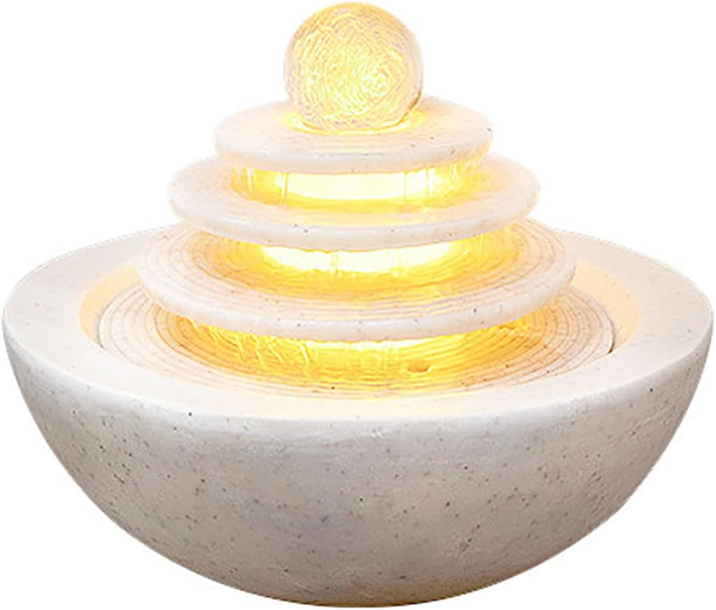Tabletop Fountain, Indoor Waterfall with LED Lights, Relaxing Polyresin Desktop, Office Living Room Bedroom Decor(White)