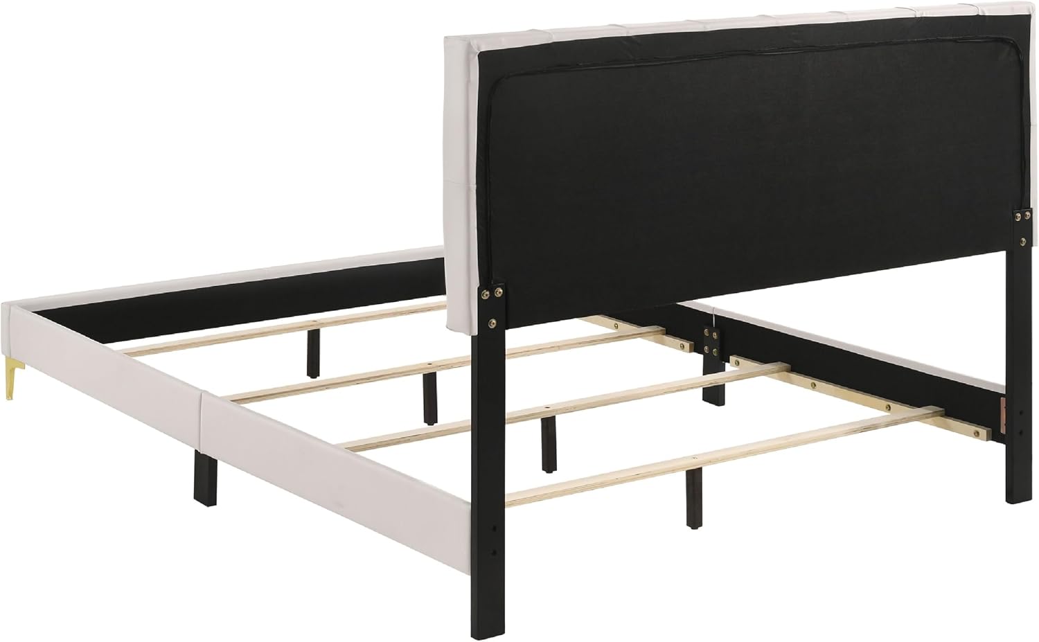 Benzara Dle 5 Piece Queen Bedroom Set, White Faux Leather, Modern Gold Accents