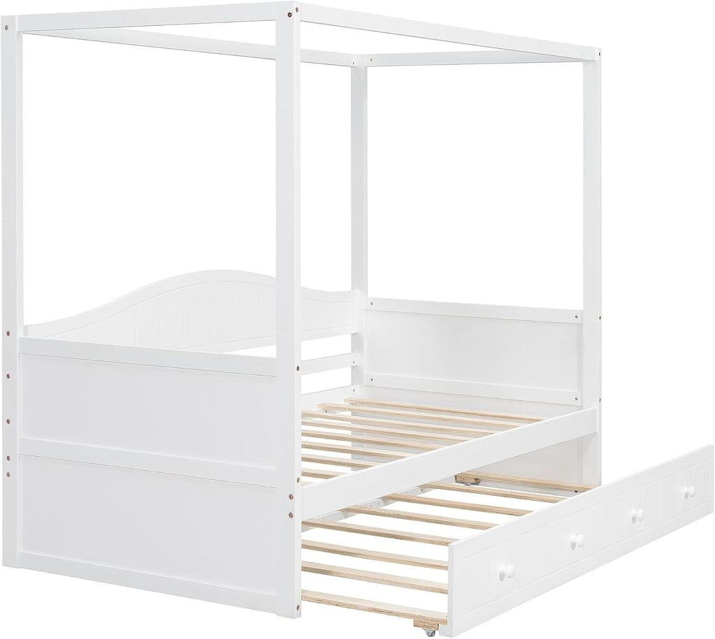 Harper & Bright Designs Twin Size Canopy Day Bed with Twin Size Trundle, White