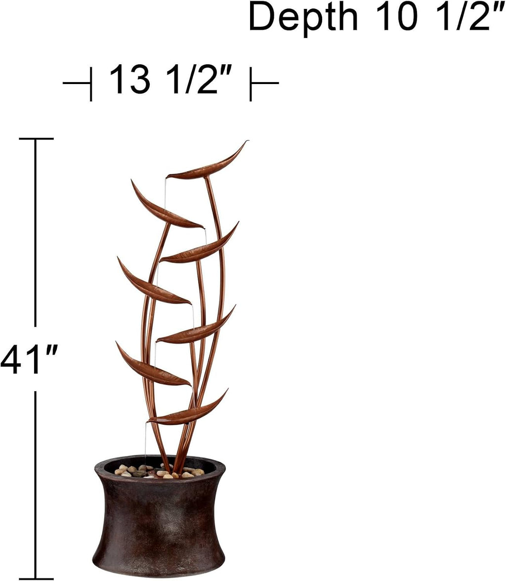 Ashton Tiered Copper Leaves 41' High Large Modern Indoor Outdoor Cottage Core Decor Resin Floor Fountain Standing Waterfall Cascading Water Feature for Outside Garden Patio Yard - John Timberland