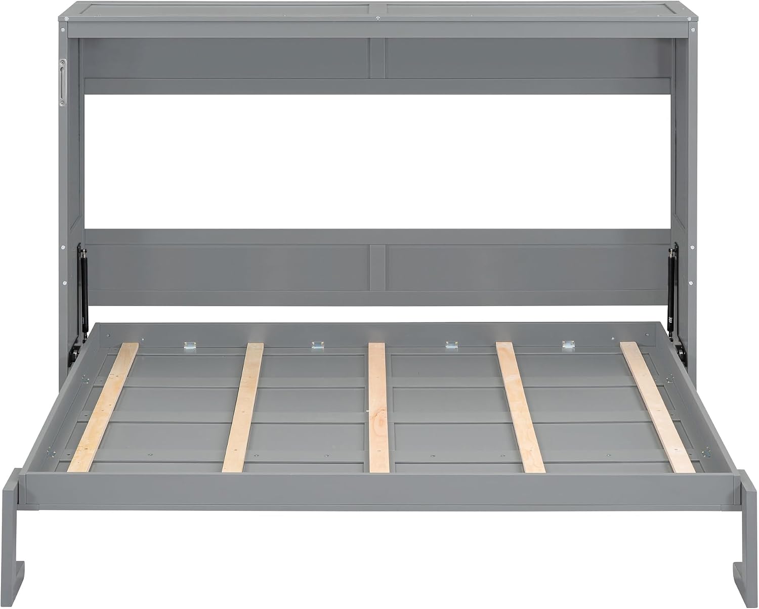 Merax Modern Murphy Cabinet Bed, Solid Wood Wall Platform Bed/No Box Spring Needed/Easy Assemble/Full,Gray