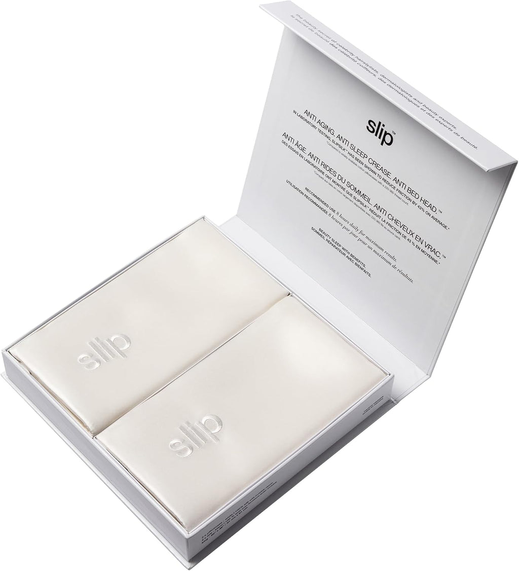 slip The Original King Silk Pillow Case Duo - 100% Pure 22 Momme Mulberry Silk - King Standard Size - Anti-BedHead, Anti-Sleep Crease, White (20' x 36')