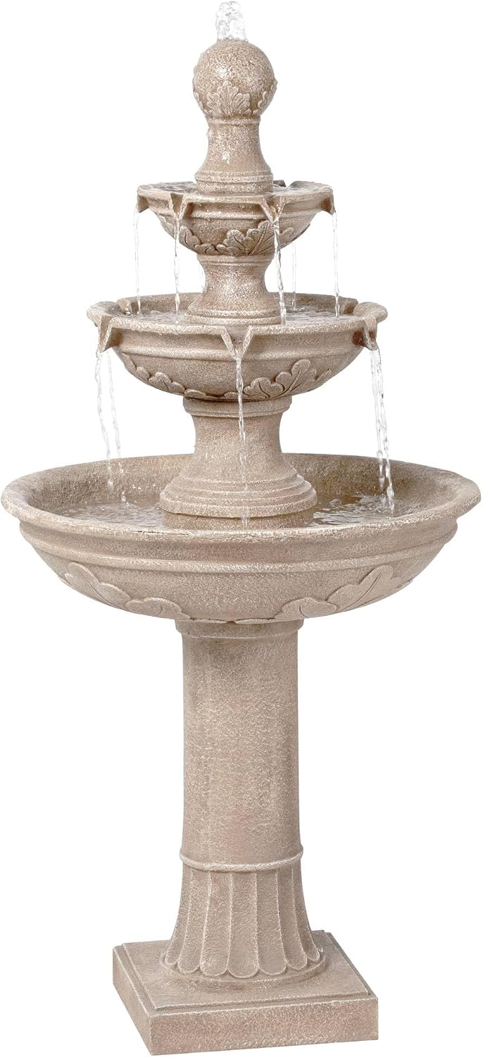 Stafford 48' High Large Traditional Italian Indoor Outdoor Decor Faux Stone Floor Fountain Waterfall 3-Tier Standing Basin Water Feature for Outside Garden Patio Yard Backyard Porch - John Timberland