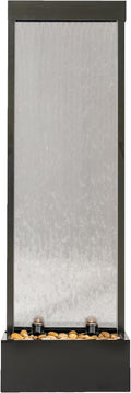 XBrand 68' H Freestanding Modern Waterfall Fountain, Aluminum & Clear Glass, LED Lights, Decorative Rocks, Auto Shut-Off Pump, Indoor/Outdoor, Black