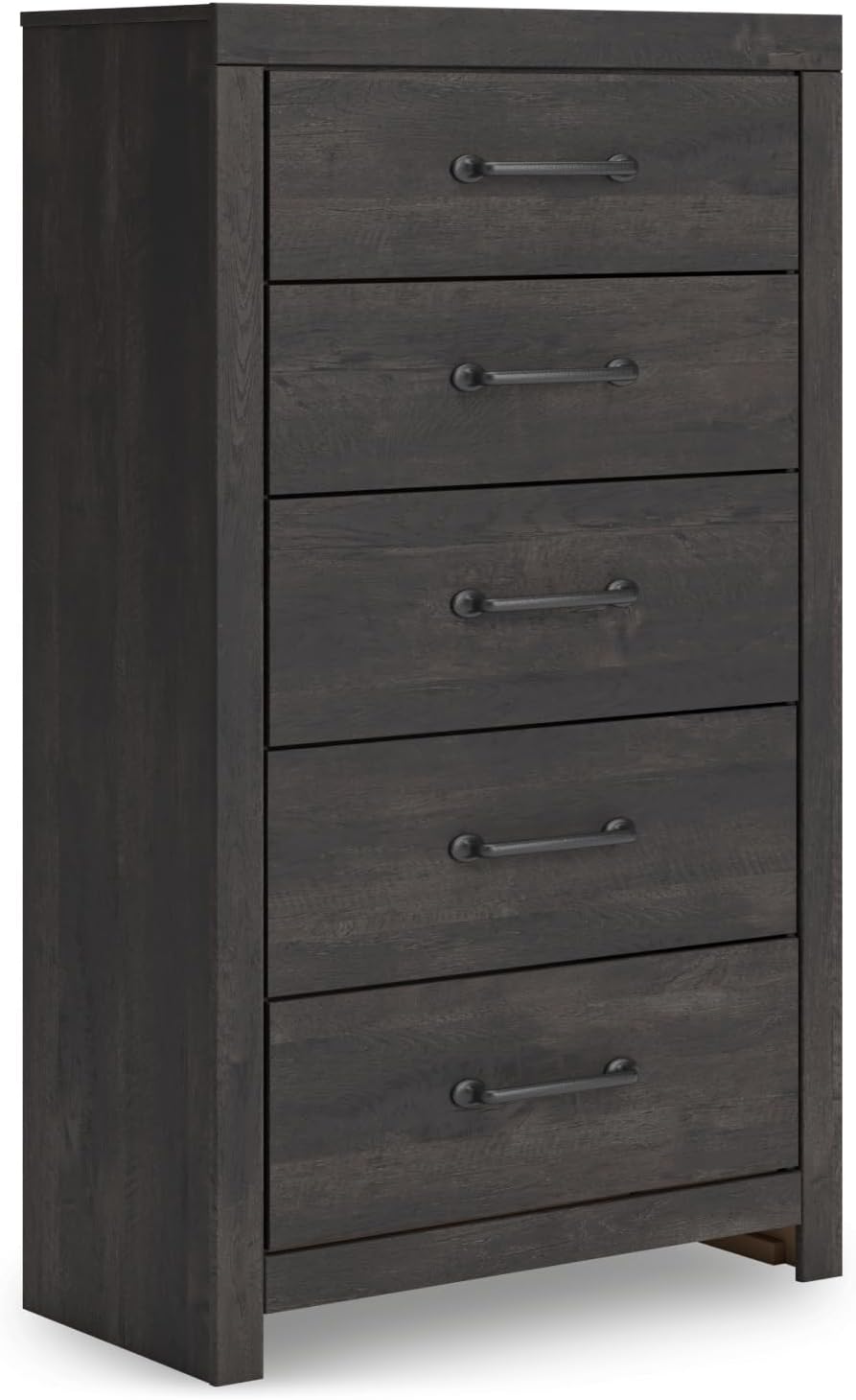 Signature Design by Ashley Delmorta Rustic 5-Drawer Chest of Drawers with Safety Stop, Gray