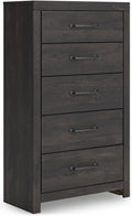 Signature Design by Ashley Delmorta Rustic 5-Drawer Chest of Drawers with Safety Stop, Gray