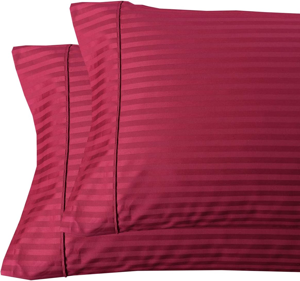Royal Tradition Split King Sheet Set for Adjustable Beds – 580 Thread Count 100% Cotton Damask Striped Sheets, Luxury Soft & Durable, Burgundy