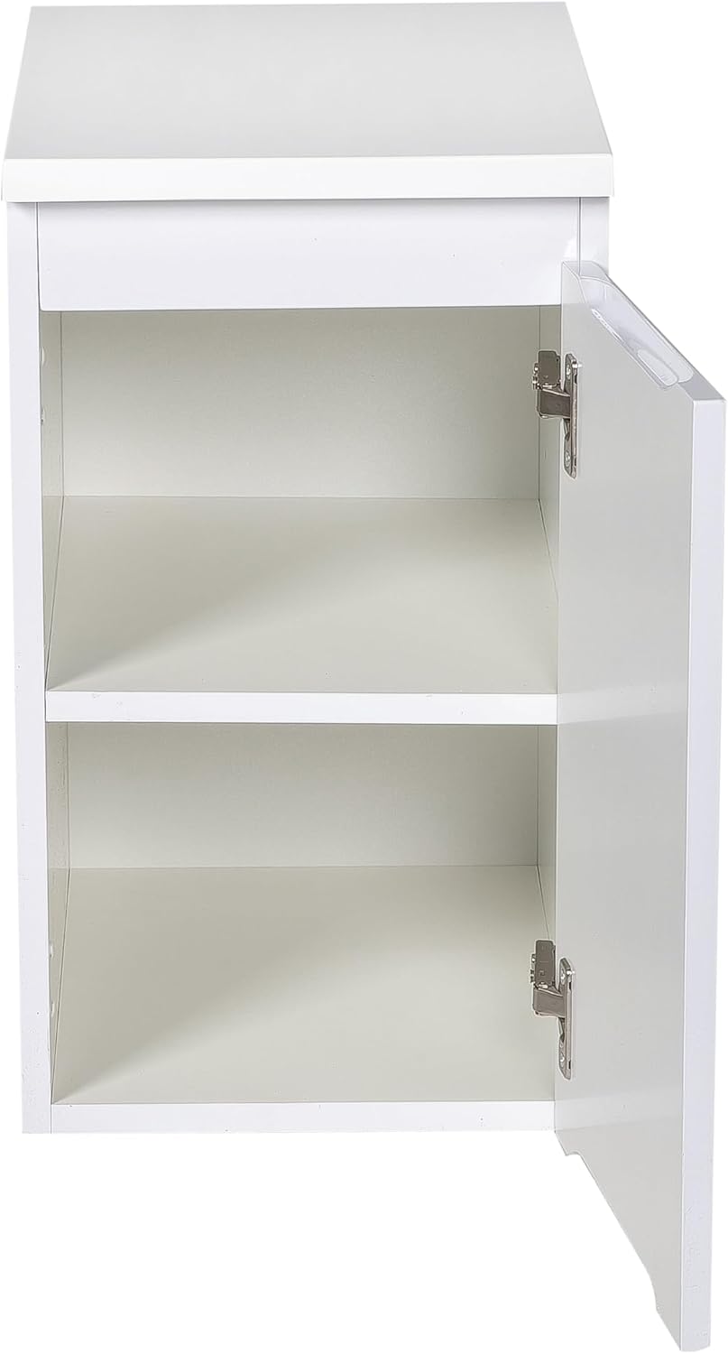 Modern Wall-Mounted Bathroom Vanity with Washbasin | Wave White High Gloss Mirror with Side Vanity Cabinet | Non-Toxic Fire-Resistant MDF-44 (32+12)-Omega Mirror R-line 24'