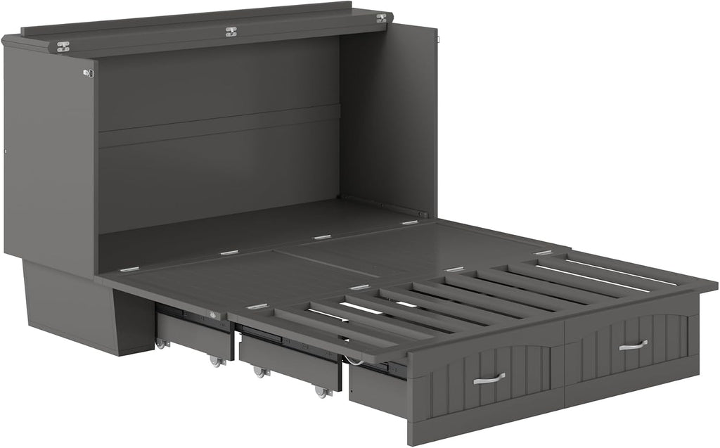AFI, Nantucket Queen Murphy Bed Chest with Mattress, Storage Drawer and Built-In USB Charger, Grey