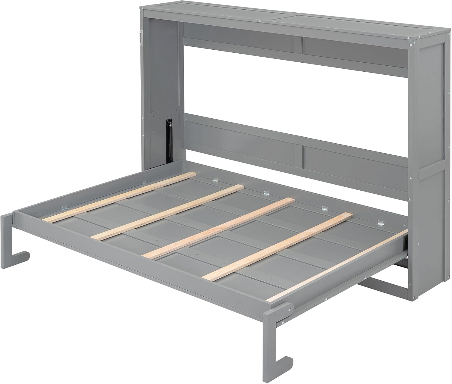 Merax Modern Murphy Cabinet Bed, Solid Wood Wall Platform Bed/No Box Spring Needed/Easy Assemble/Full,Gray