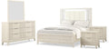 Furniture of America Oberlin Transitional Solid Wood 5-Piece Bedroom Set Queen-Size Bed with LED & Padded Fabric Headboard and Vertical Channel Tufting, Box Spring Required, Antique White