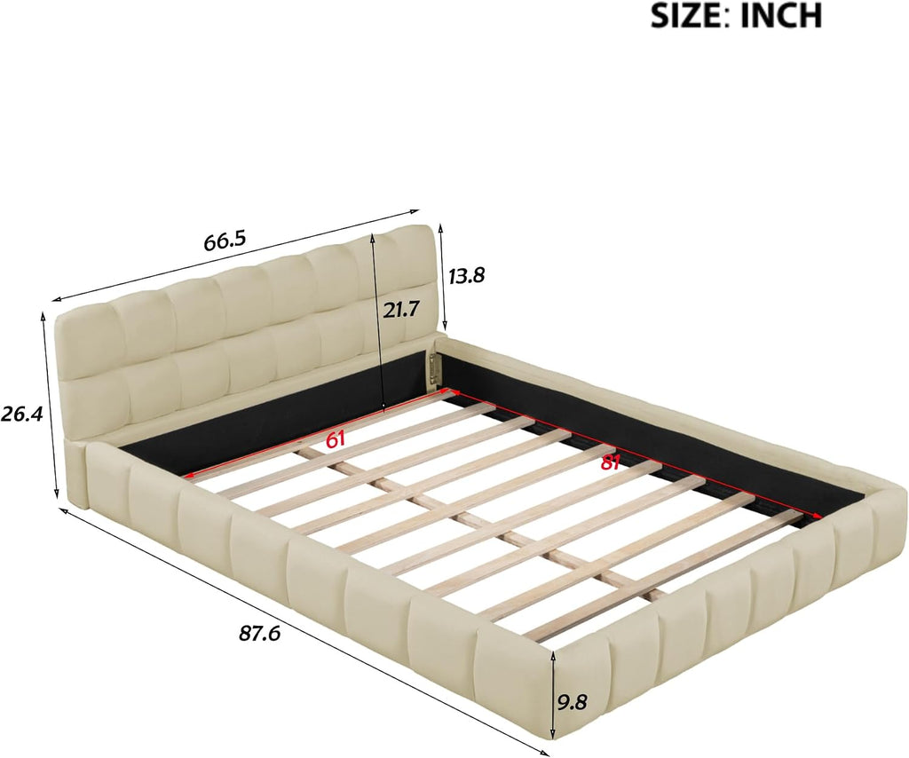 Merax Modern Queen Upholstered Bed Frame with Wingback, Linen Low Plattform Bed, No Box Spring Needed Beige