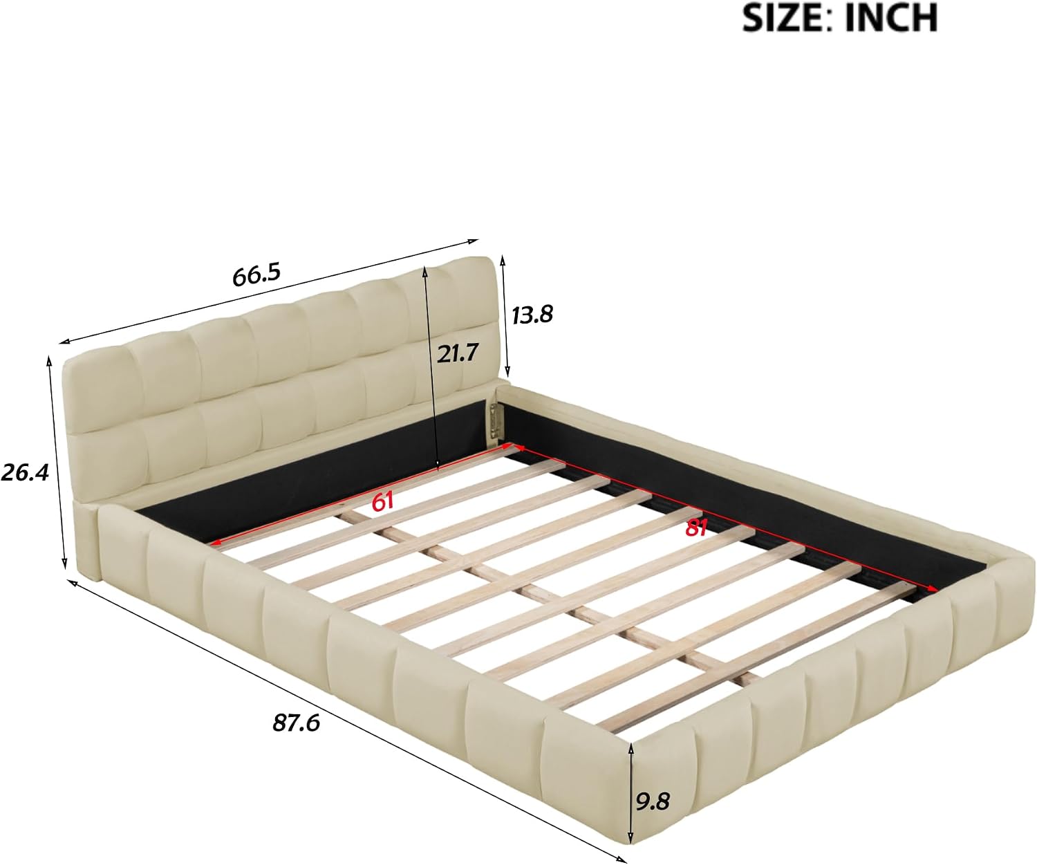 Merax Modern Queen Upholstered Bed Frame with Wingback, Linen Low Plattform Bed, No Box Spring Needed Beige