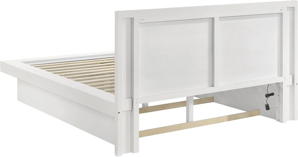 Coaster Home Furnishings Jessica Contemporary 5-Piece Bedroom Set Eastern King Size LED Wall Panel Bed Frame 43-inch Headboard Snow White 202990KE-S5P