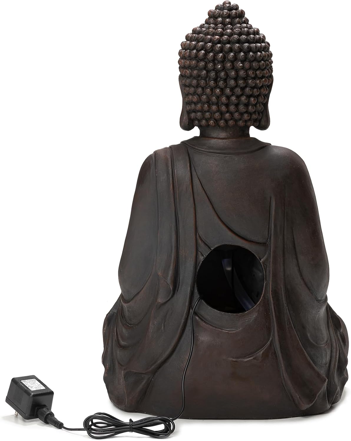Glitzhome 24' H Zen Style Meditating Buddha Water Fountain Statue with Pump and LED Light, 2 Tier Waterfalls Resin Indoor Outdoor Floor Fountain for Garden Patio Backyard Decking