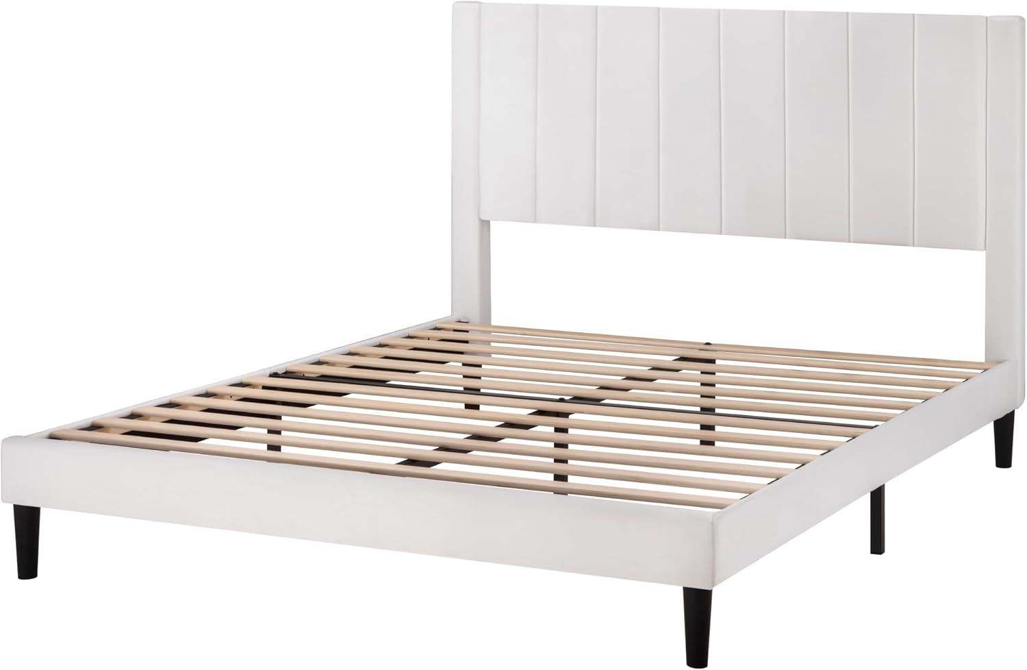 SHA CERLIN Full Bed Frame/Velvet Upholstered Platform Bed Frame with Headboard/Strong Wood Slats Support/Mattress Foundation/No Box Spring Needed/Easy Assembly/White