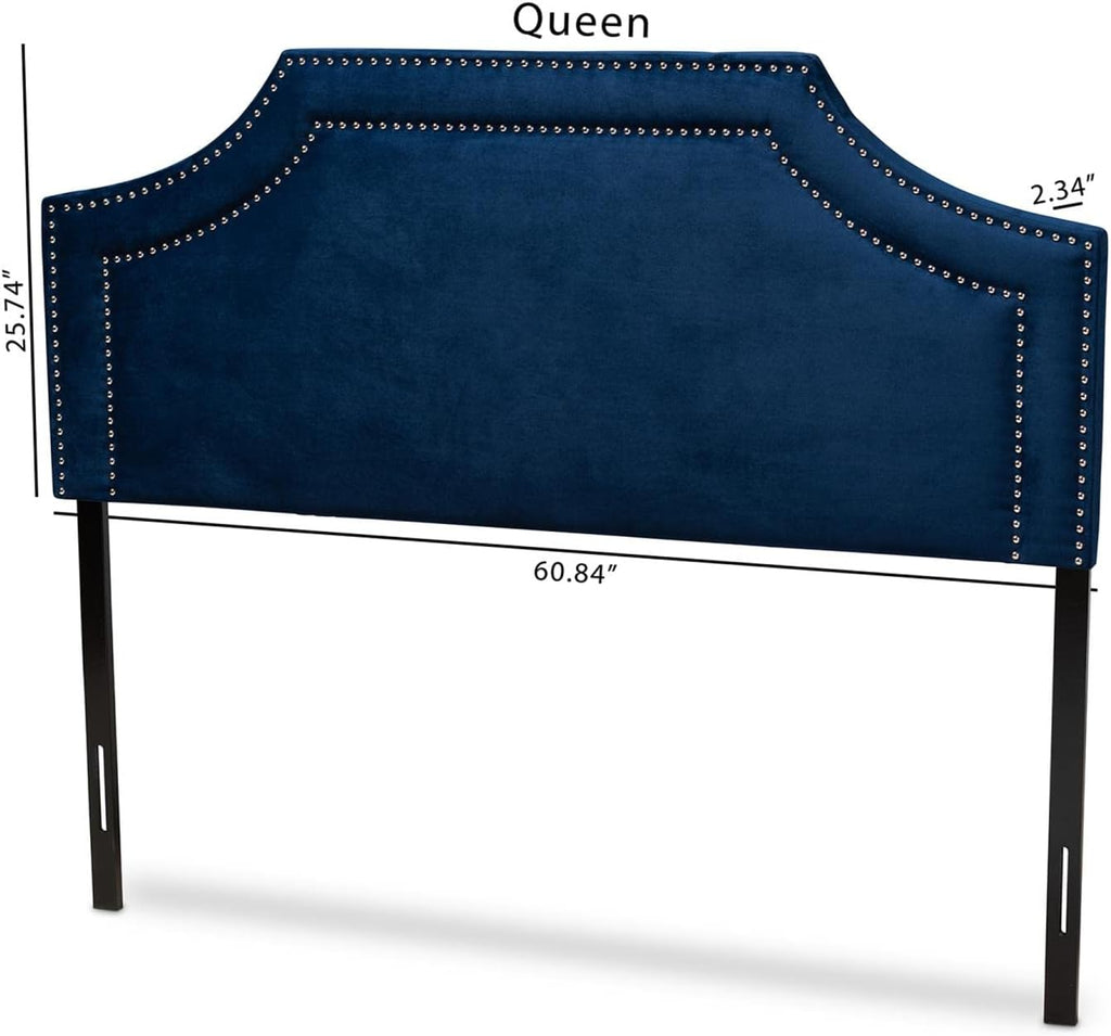 Baxton Studio Avignon Modern and Contemporary Navy Blue Velvet Fabric Upholstered Queen Size Headboard