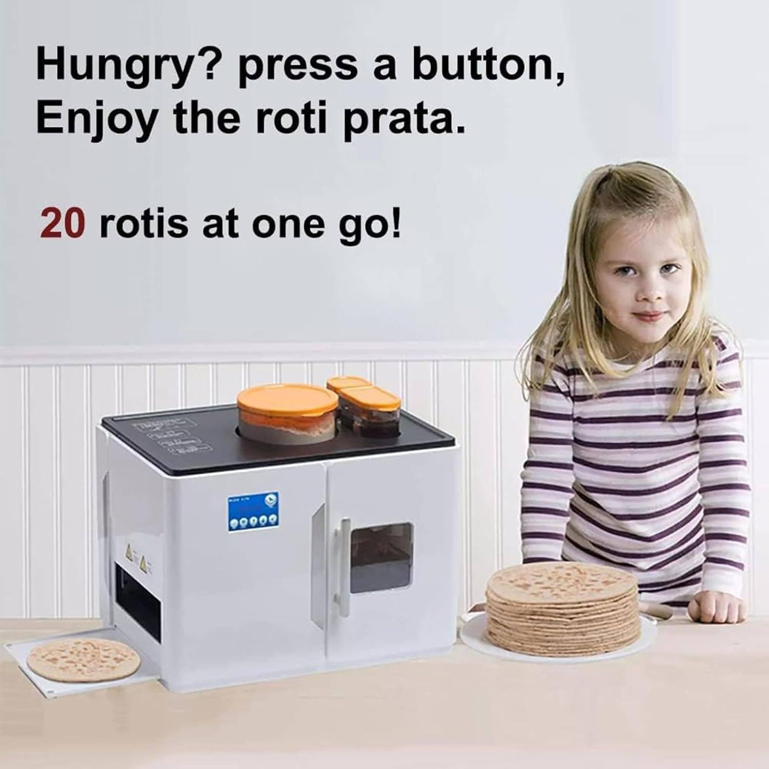 Fully Automatic Roti Making Machine - Electric Flat Bread Maker for Roti, Tortillas, Pancakes - One-Click Production of 20 Pieces at a Time, 110V