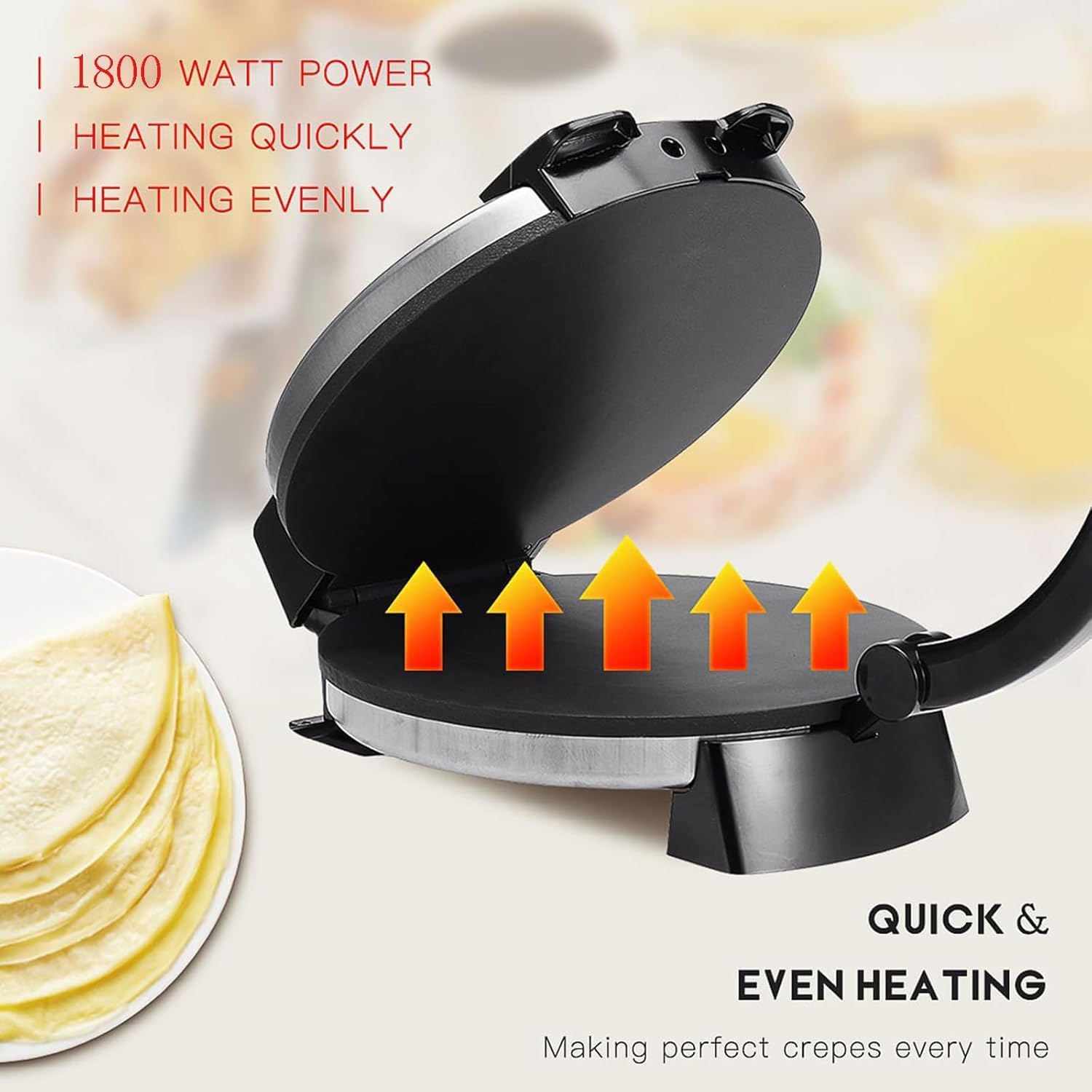 1800w Electric Roti Maker – 10-inch Non-stick Chapati & Tortilla Machine With Adjustable Temperature, Double-sided Heating For Pizza, Pita, Quesadillas