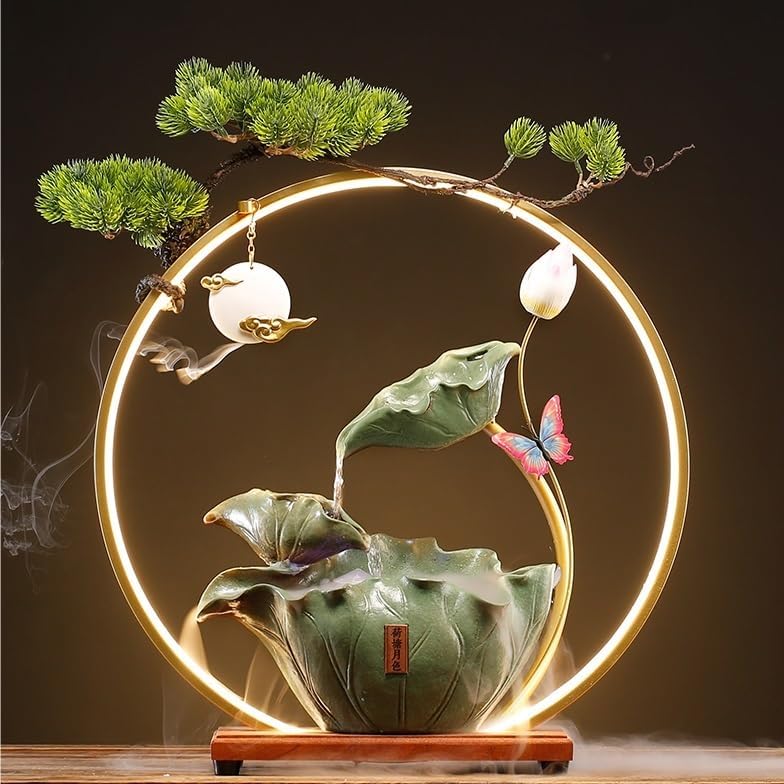 Desktop Fountain Tabletop Fountain Ceramic Flowing Water Ornaments Circulating Water Simple Modern Living Room Decorations Waterfall Fountain(A)