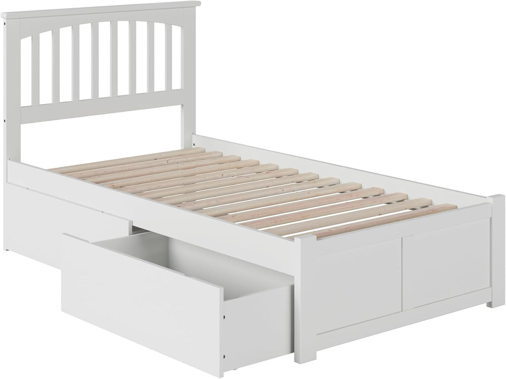 AFI, Mission Twin Platform Bed with Footboard & Storage Drawers, White