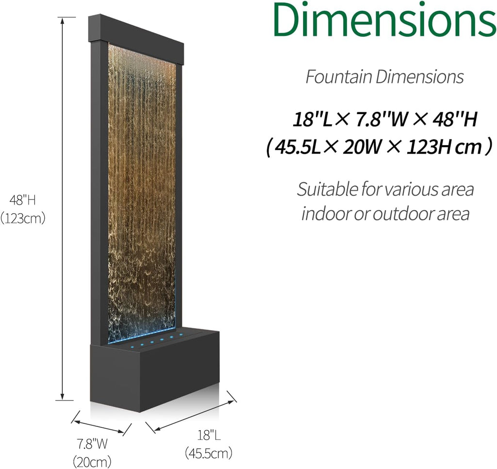 LONGRUN 48' Indoor Waterfall with App-Controlled RGB Lights, Elegant Floor Fountain, Floor Standing Water Feature, Indoor Fountain & Waterfall Freestanding Home Decor Easy Setup Water Fall Black-Brown