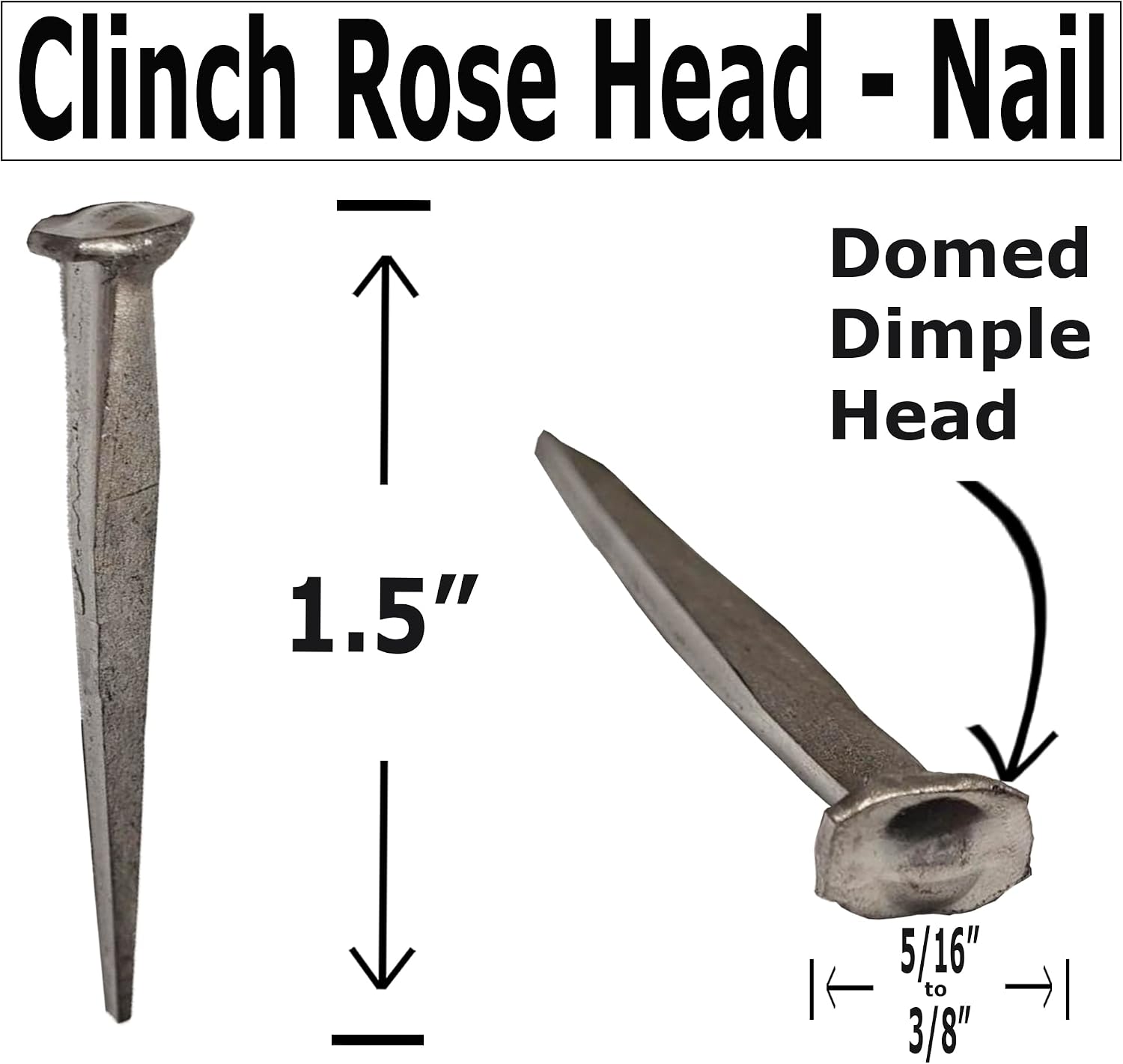 1.5'- CLINCH ROSE HEAD Nails - Metallic Color - Antique rustic restoration accent nails for hanging, furniture, cabins, shutters, flooring – Decorative clavos nails – Distinct SQUARE HEAD Nail 1.5 in