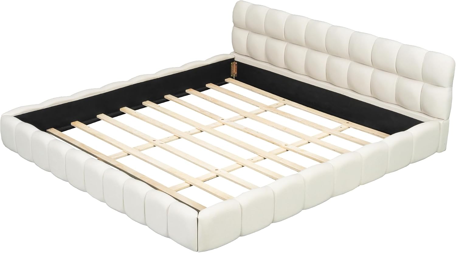 King Size Modern Cloud Bed,King Size Upholstered Platform Bed with Thick Fabric, Grounded Bed with Solid Frame,Floor Bed Frame (Beige)