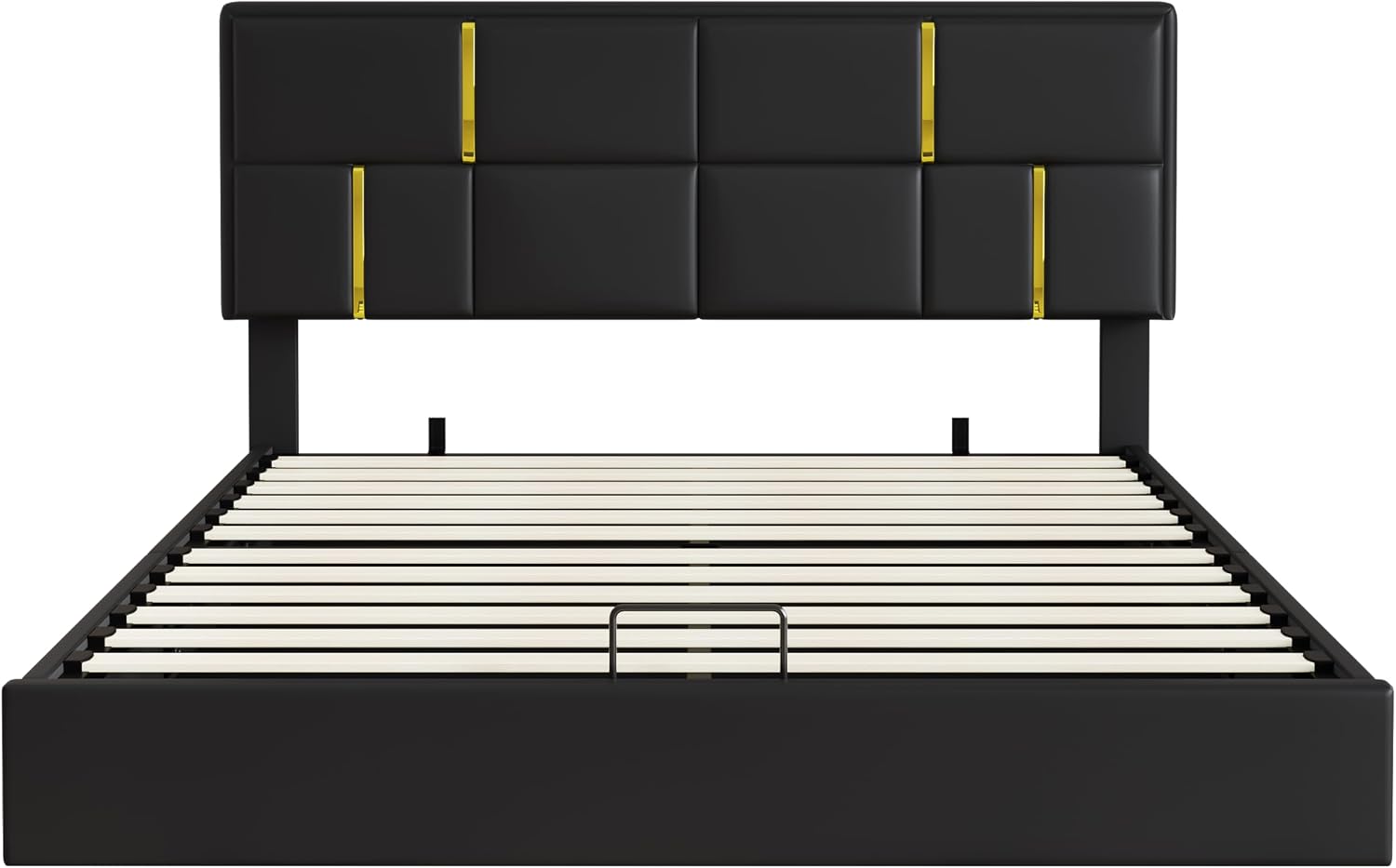 JIVOIT Upholstered Platform Bed with Hydraulic Storage System, Queen Size Storage Bed with Headboard and Wood Slats Support, Space Saving Wood Platform Bed Frame for Bedroom (Black,Bed,5)